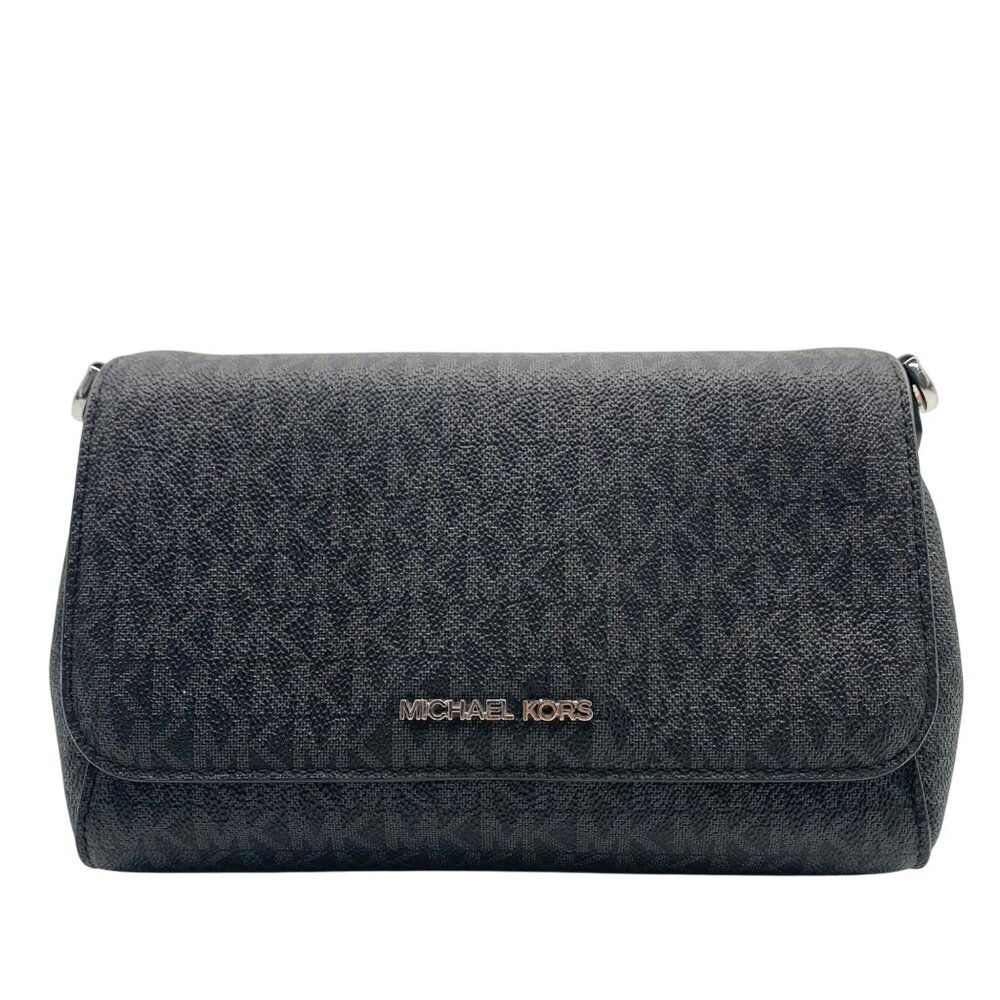 Michael Kors Medium Black Signature Coated Canvas Crossbody Bag